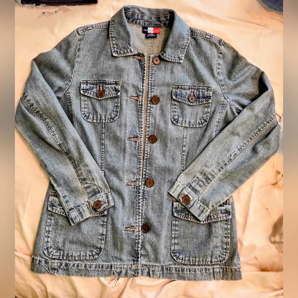 French Cuff Vintage Button Front Denim Jeans Jacket size Medium - Picture 6 of 13